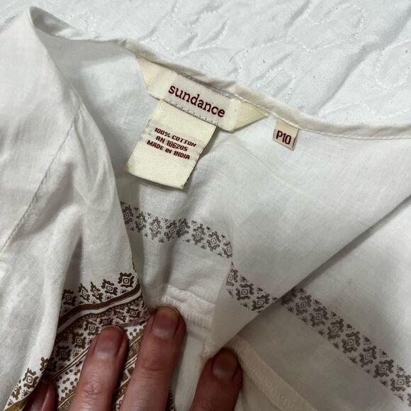 Sundance Cotton Bohemian Print Top Long Sleeve White Brown P 10 Medium - Picture 10 of 12